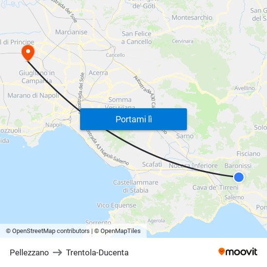 Pellezzano to Trentola-Ducenta map