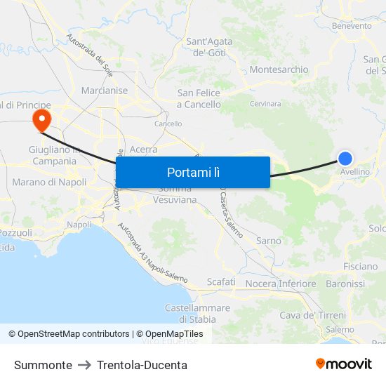 Summonte to Trentola-Ducenta map