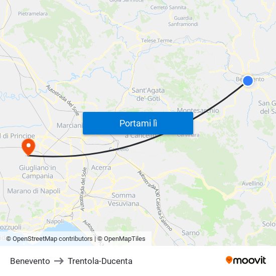 Benevento to Trentola-Ducenta map