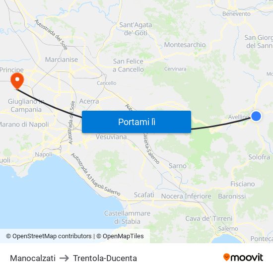 Manocalzati to Trentola-Ducenta map