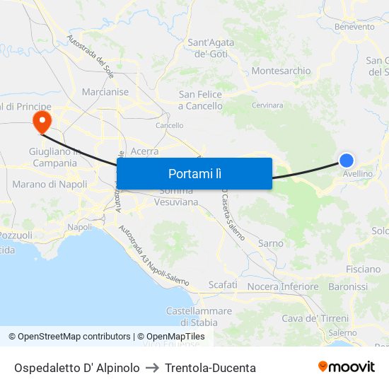 Ospedaletto D' Alpinolo to Trentola-Ducenta map