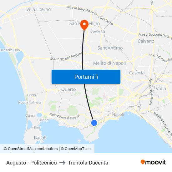 Augusto - Politecnico to Trentola-Ducenta map