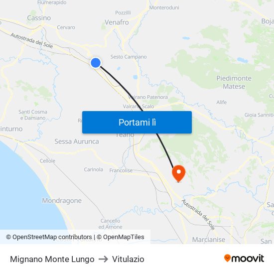 Mignano Monte Lungo to Vitulazio map