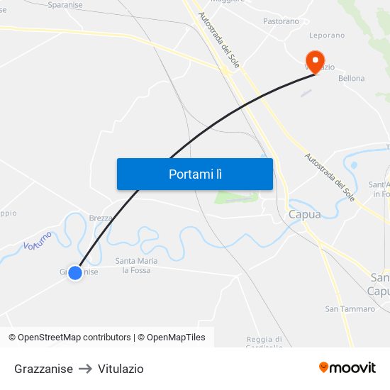 Grazzanise to Vitulazio map