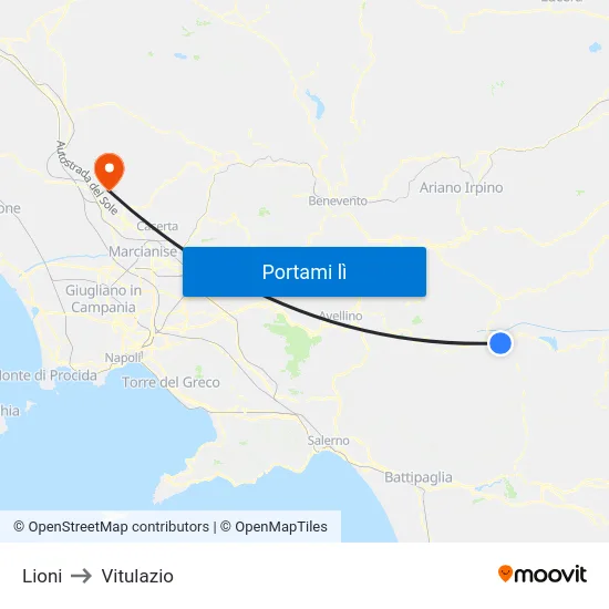 Lioni to Vitulazio map