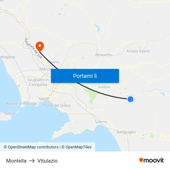 Montella to Vitulazio map