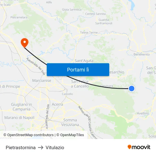 Pietrastornina to Vitulazio map