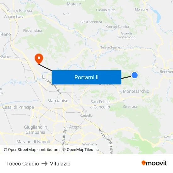 Tocco Caudio to Vitulazio map