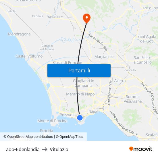 Zoo-Edenlandia to Vitulazio map