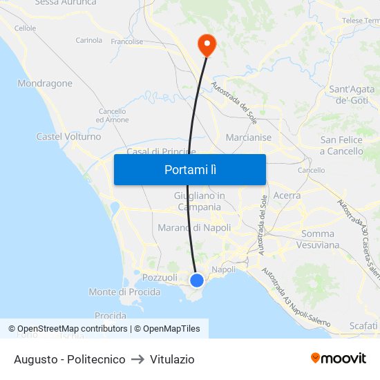 Augusto - Politecnico to Vitulazio map