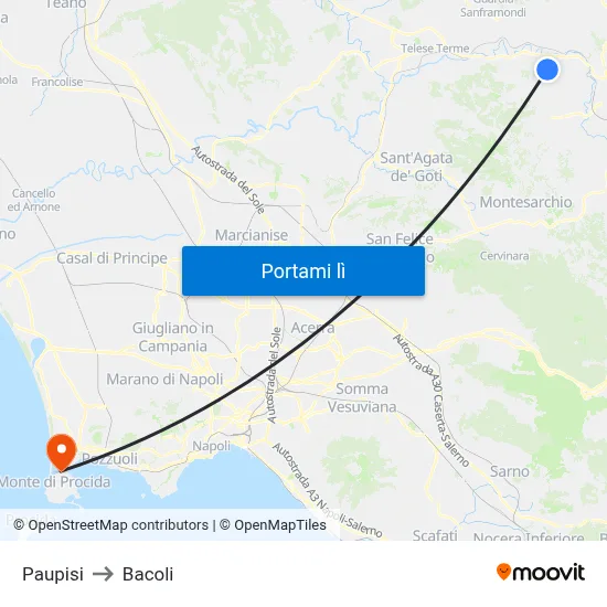 Paupisi to Bacoli map
