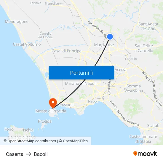 Caserta to Bacoli map
