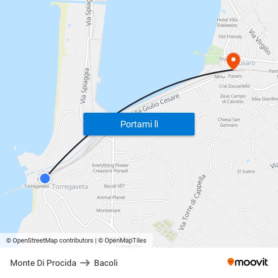 Monte Di Procida to Bacoli map