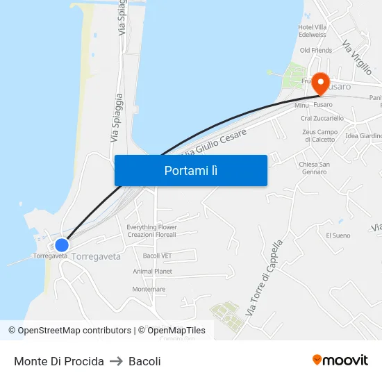 Monte Di Procida to Bacoli map