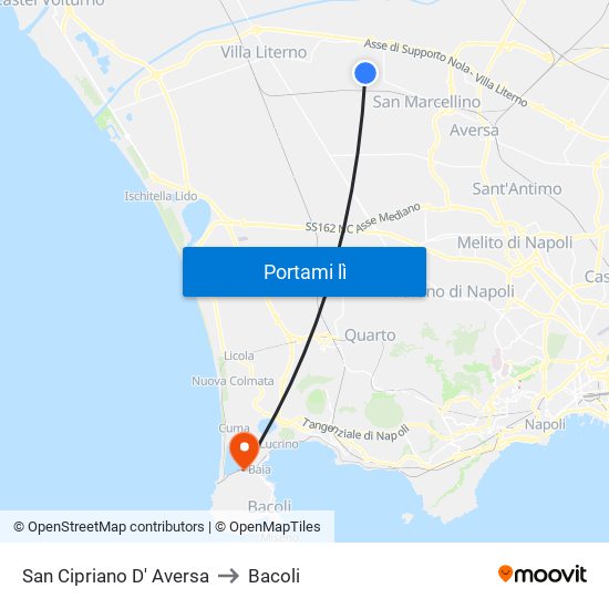 San Cipriano D' Aversa to Bacoli map