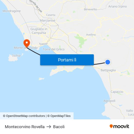 Montecorvino Rovella to Bacoli map