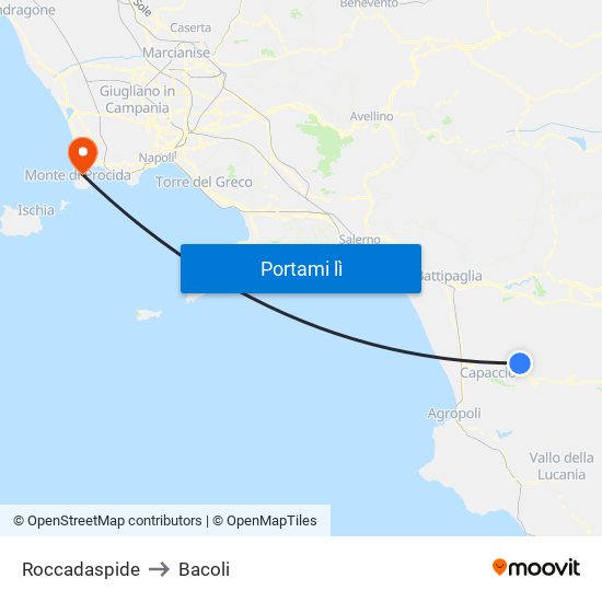 Roccadaspide to Bacoli map