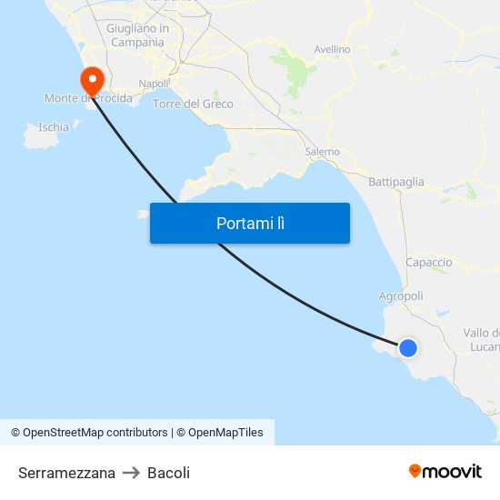 Serramezzana to Bacoli map