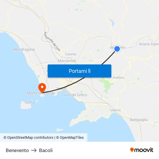 Benevento to Bacoli map