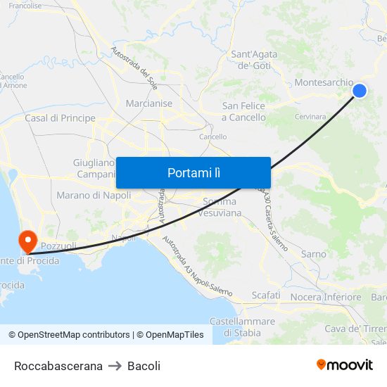 Roccabascerana to Bacoli map