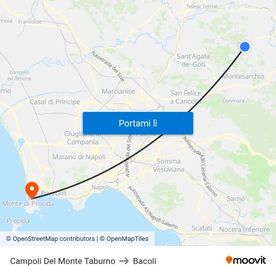 Campoli Del Monte Taburno to Bacoli map