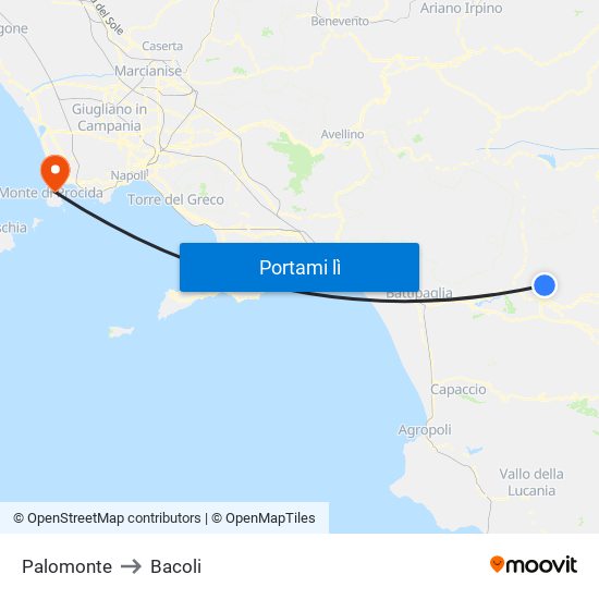 Palomonte to Bacoli map