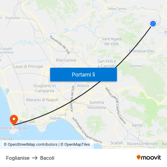 Foglianise to Bacoli map