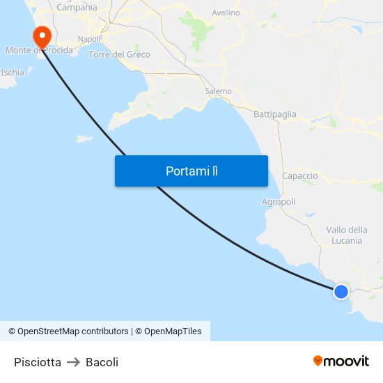 Pisciotta to Bacoli map