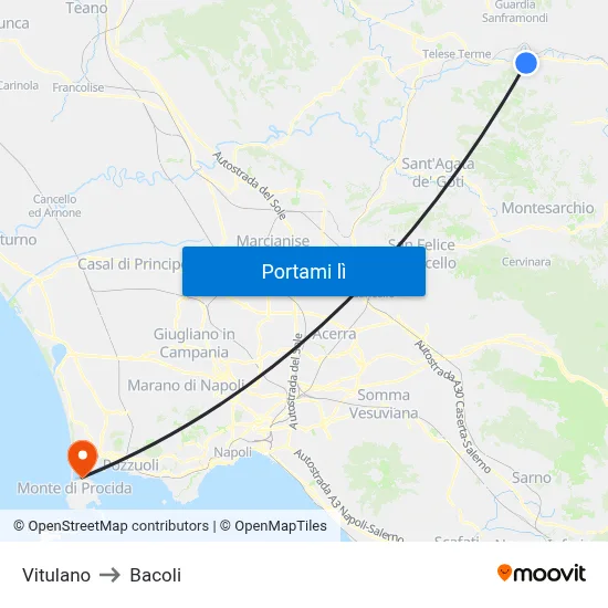 Vitulano to Bacoli map