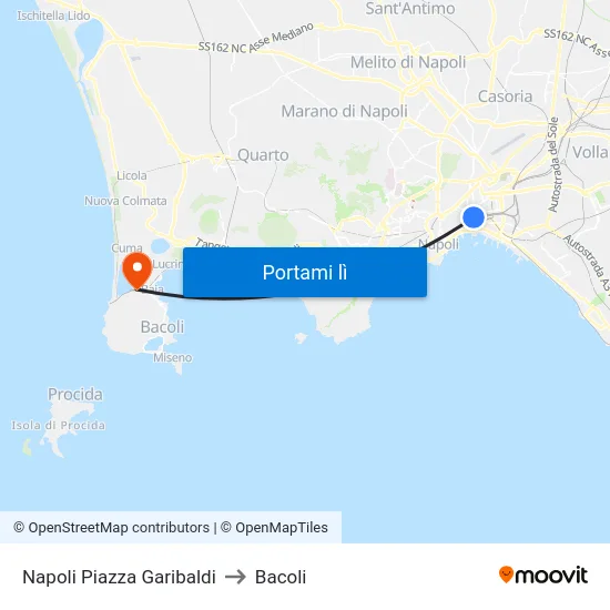 Napoli Piazza Garibaldi to Bacoli map
