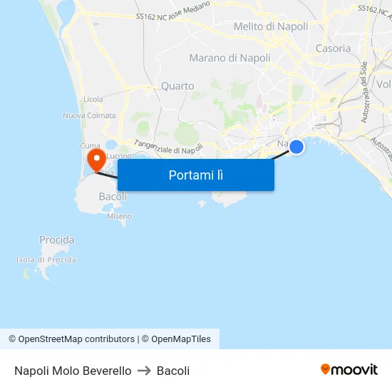 Napoli Molo Beverello to Bacoli map