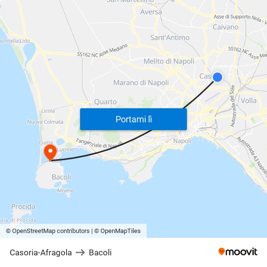 Casoria-Afragola to Bacoli map