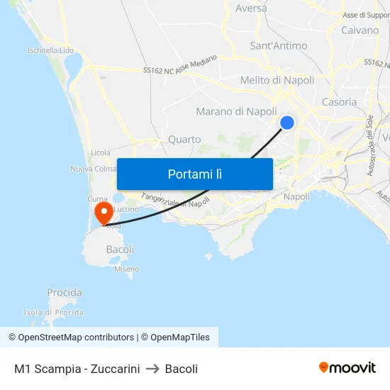 M1 Scampia - Zuccarini to Bacoli map