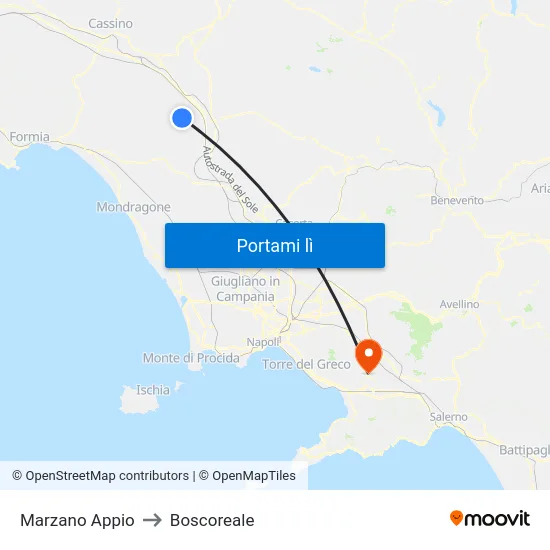 Marzano Appio to Boscoreale map