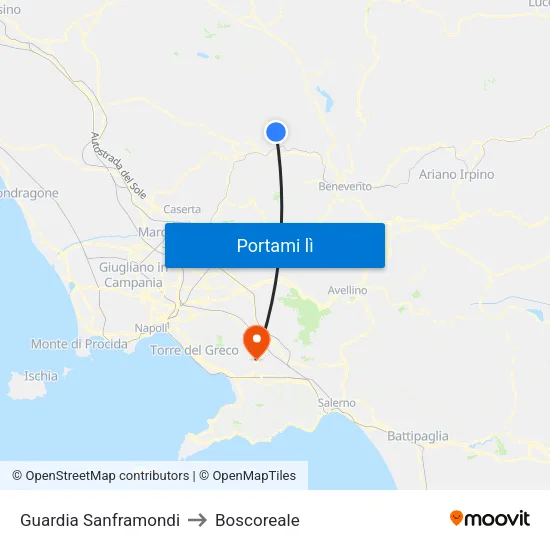Guardia Sanframondi to Boscoreale map