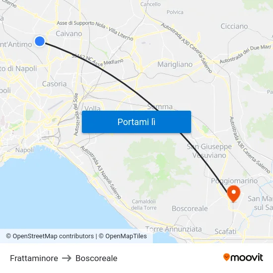 Frattaminore to Boscoreale map