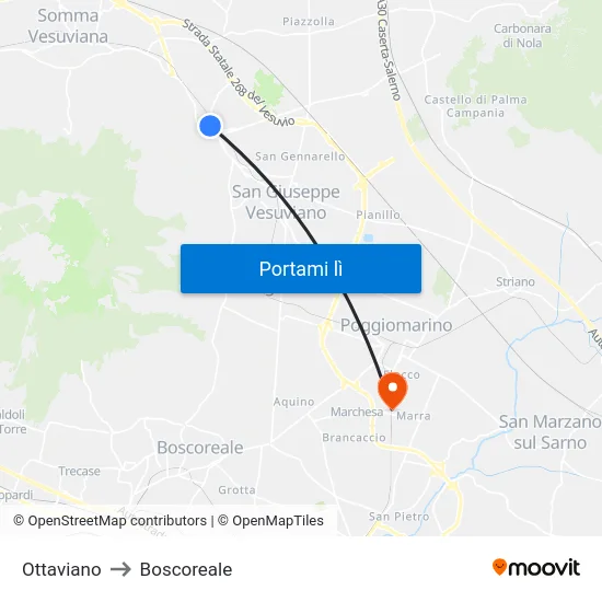 Ottaviano to Boscoreale map