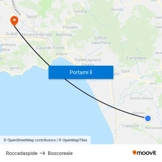 Roccadaspide to Boscoreale map