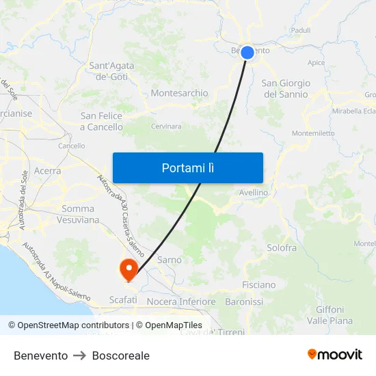 Benevento to Boscoreale map