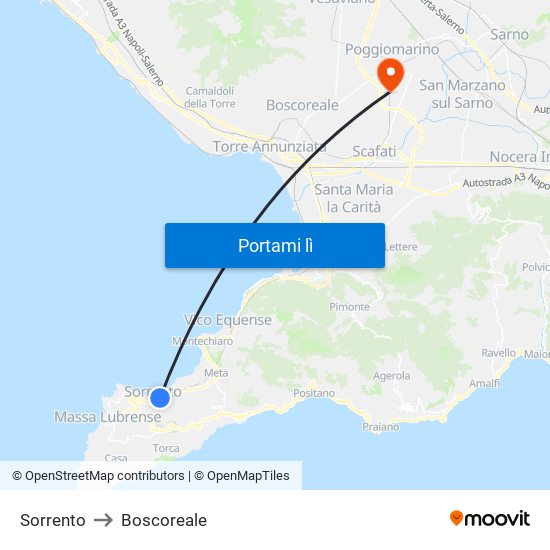 Sorrento to Boscoreale map