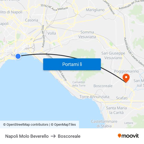 Napoli Molo Beverello to Boscoreale map