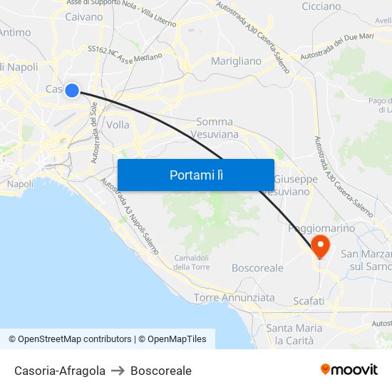 Casoria-Afragola to Boscoreale map