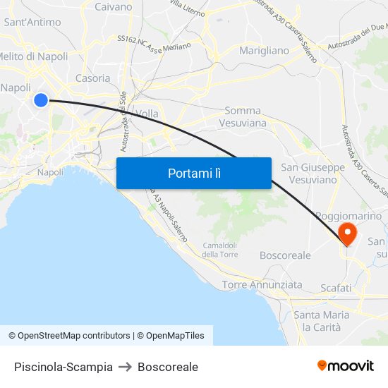 Piscinola-Scampia to Boscoreale map