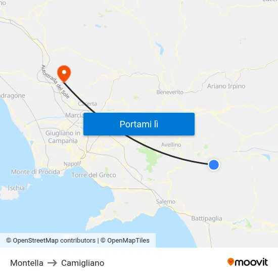 Montella to Camigliano map