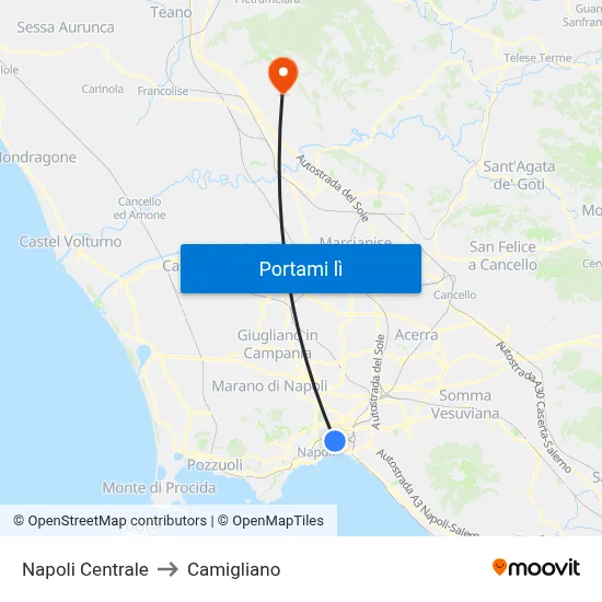 Napoli Centrale to Camigliano map