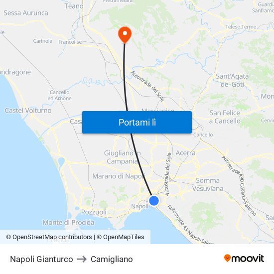 Napoli Gianturco to Camigliano map