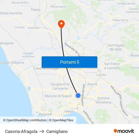 Casoria-Afragola to Camigliano map