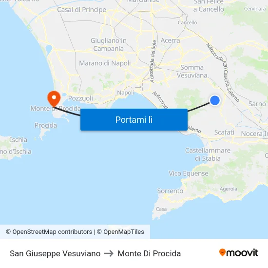 San Giuseppe Vesuviano to Monte Di Procida map