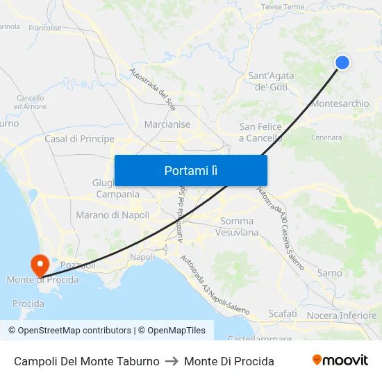 Campoli Del Monte Taburno to Monte Di Procida map