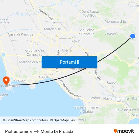 Pietrastornina to Monte Di Procida map